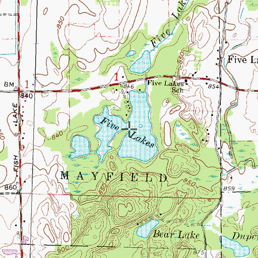 Topographic Map of Five Lakes, MI