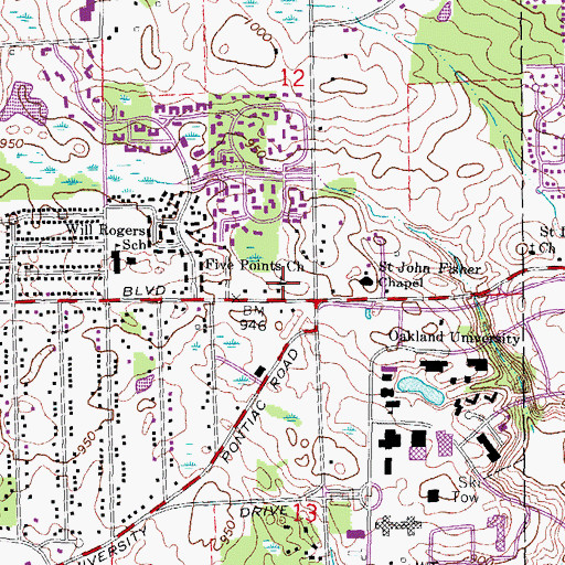 Topographic Map of Five Points Church, MI