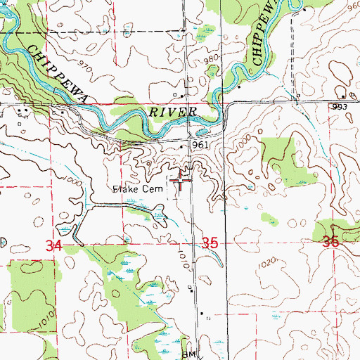 Topographic Map of Flake Cemetery, MI