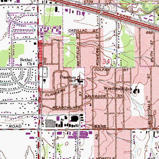 Topographic Map of Flanders School, MI