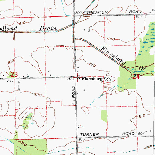 Topographic Map of Flansburg School, MI