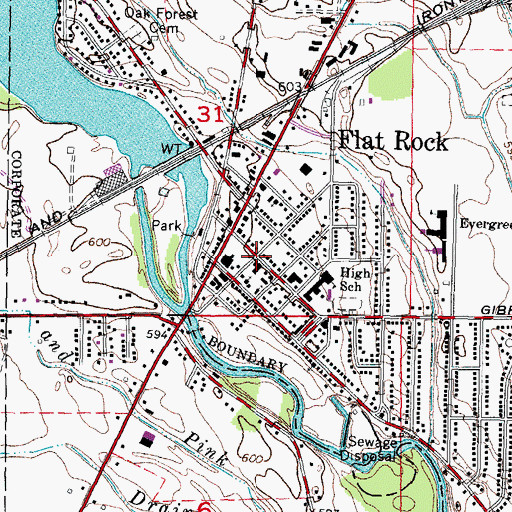 Topographic Map of Flat Rock, MI