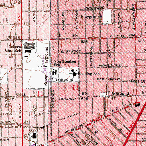 Topographic Map of Fleming School, MI
