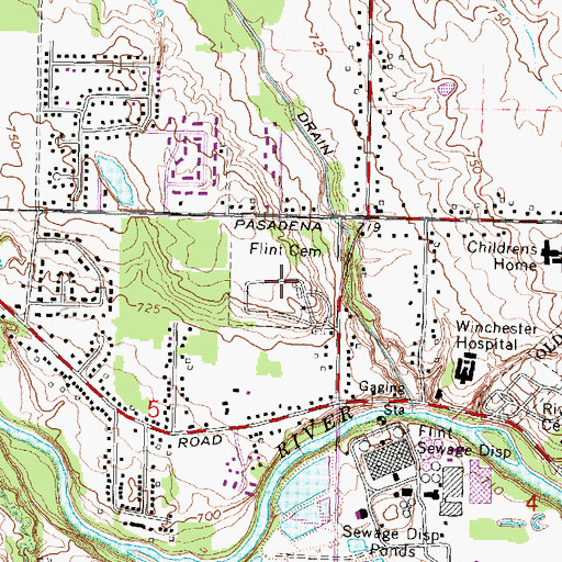 Topographic Map of Flint Cemetery, MI