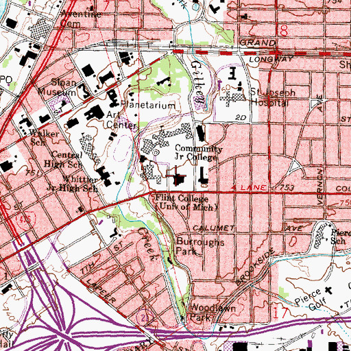 Topographic Map of University of Michigan - Flint, MI