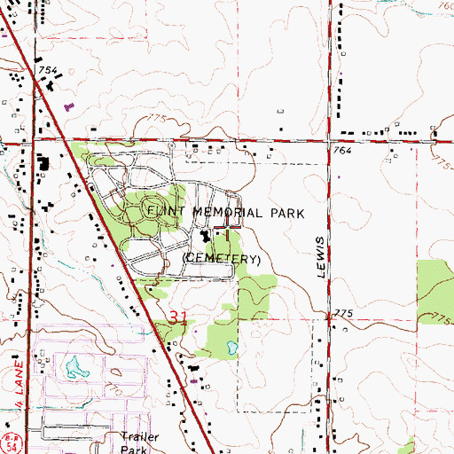 Topographic Map of Flint Memorial Park, MI