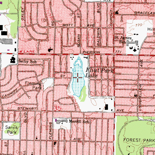 Topographic Map of Flint Park Lake, MI