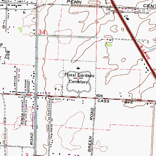 Topographic Map of Floral Gardens Cemetery, MI