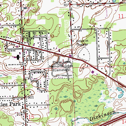 Topographic Map of Floral Lawn Memorial Gardens, MI