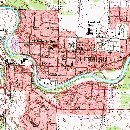 Topographic Map of Flushing, MI