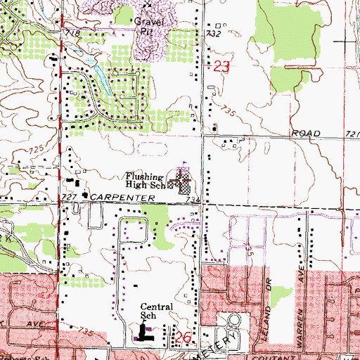 Topographic Map of Flushing High School, MI