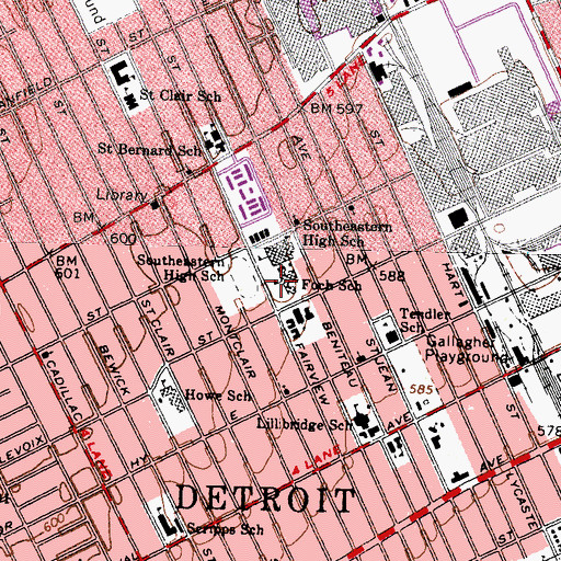 Topographic Map of Foch School, MI