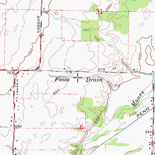 Topographic Map of Foess Drain, MI