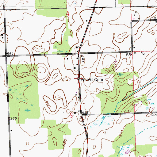 Topographic Map of Follett Cemetery, MI
