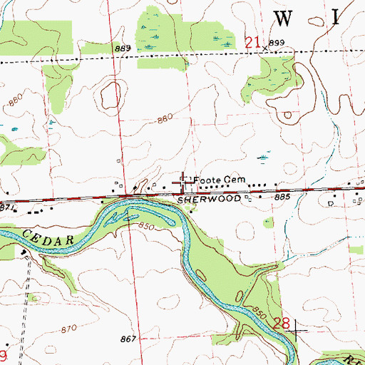 Topographic Map of Foote Cemetery, MI