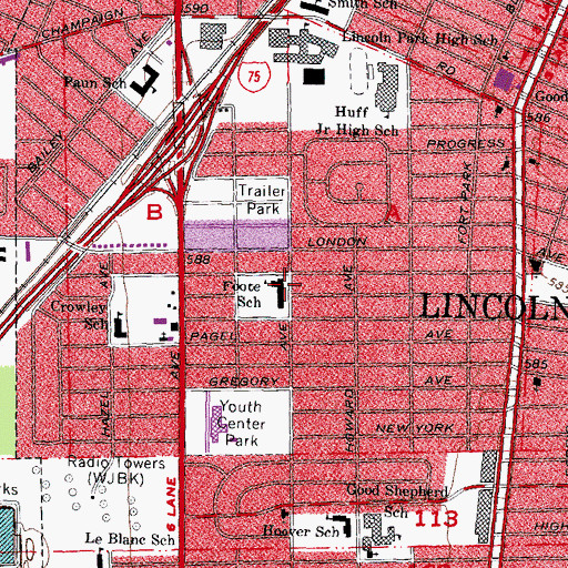 Topographic Map of Foote School, MI