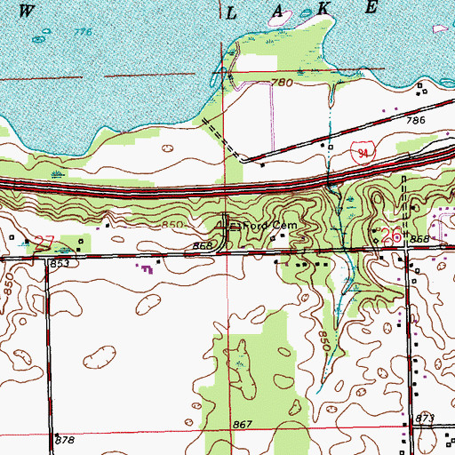 Topographic Map of Ford Cemetery, MI