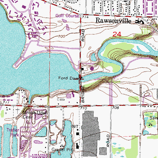 Topographic Map of Ford Dam, MI