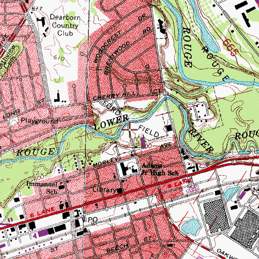 Topographic Map of Ford Field, MI