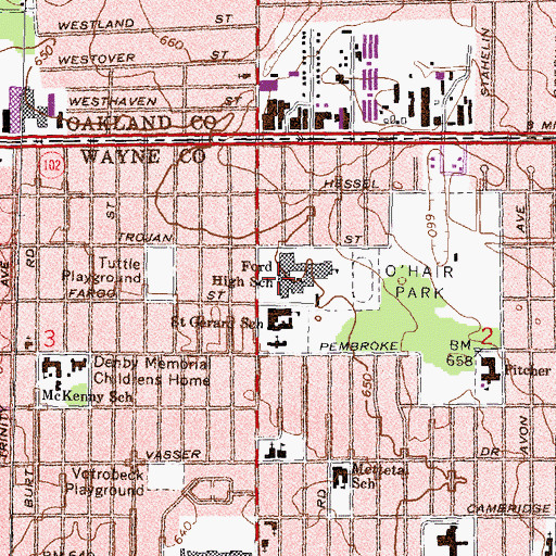 Topographic Map of Ford High School, MI
