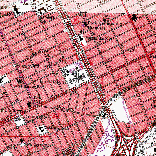 Topographic Map of Henry Ford Hospital, MI