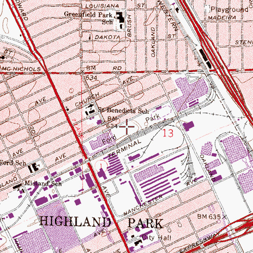 Topographic Map of Ford Park, MI