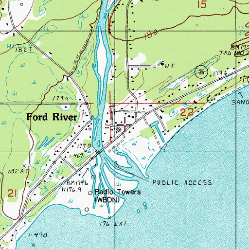 Topographic Map of Ford River, MI