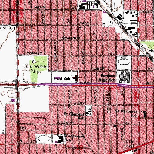 Topographic Map of Ford School, MI