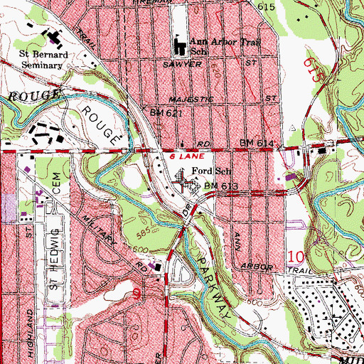 Topographic Map of Ford School, MI