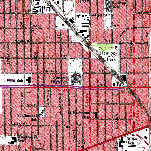 Topographic Map of Fordson High School, MI