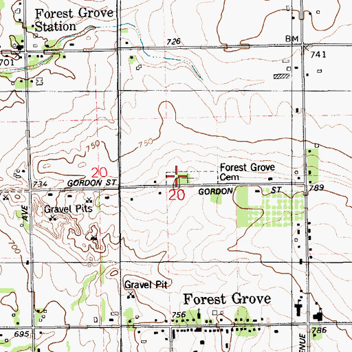 Topographic Map of Forest Grove Cemetery, MI