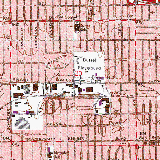 Topographic Map of Forest Hill Cemetery, MI