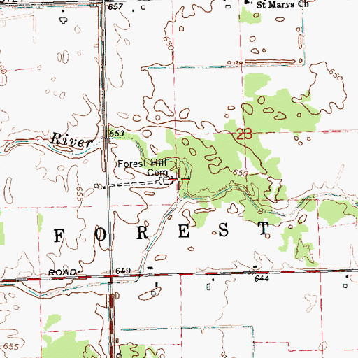 Topographic Map of Forest Hill Cemetery, MI