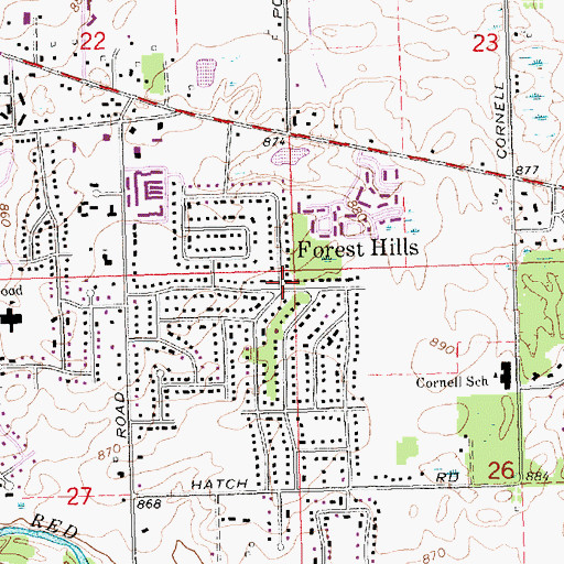 Topographic Map of Forest Hills, MI