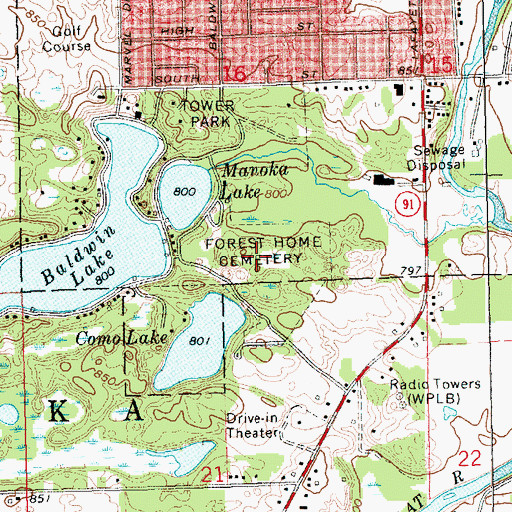 Topographic Map of Forest Home Cemetery, MI