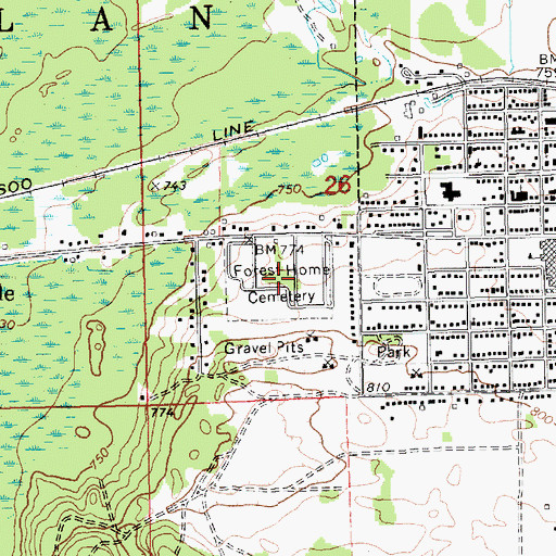 Topographic Map of Forest Home Cemetery, MI