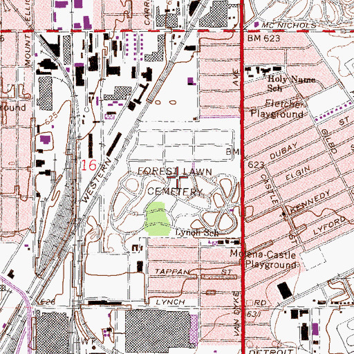 Topographic Map of Forest Lawn Cemetery, MI