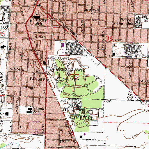 Topographic Map of Forest Lawn Cemetery, MI