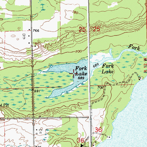 Topographic Map of Fork Lake, MI