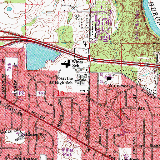 Topographic Map of Forsythe Middle School, MI