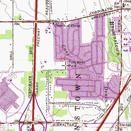 Topographic Map of Fort-Allen Park, MI