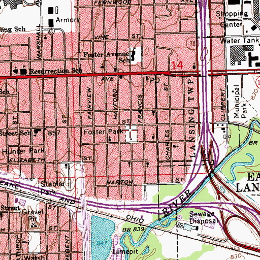 Topographic Map of Foster Park, MI