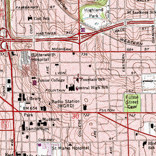 Topographic Map of Fountain School, MI