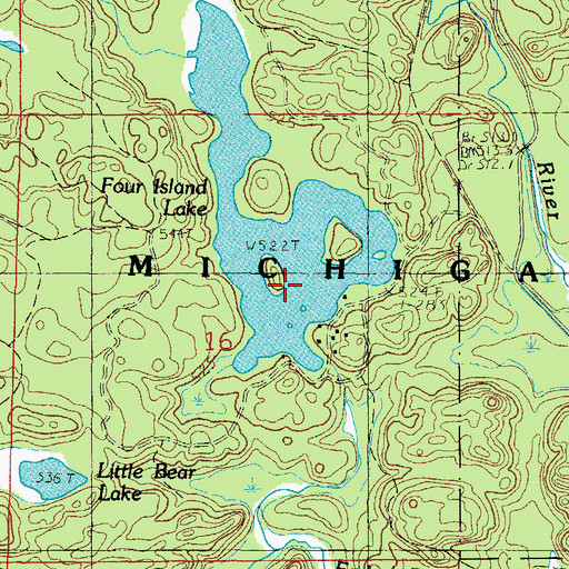 Topographic Map of Four Island Lake, MI