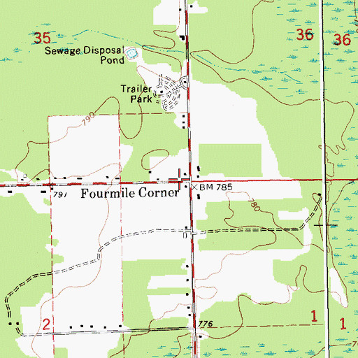 Topographic Map of Fourmile Corner, MI