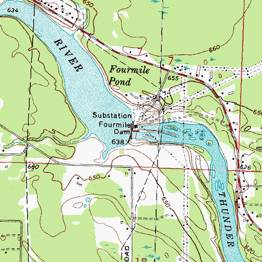 Topographic Map of Fourmile Dam, MI