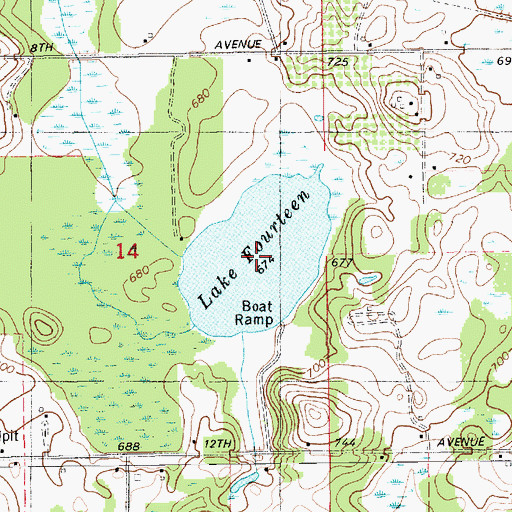 Topographic Map of Lake Fourteen, MI