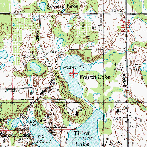 Topographic Map of Fourth Lake, MI