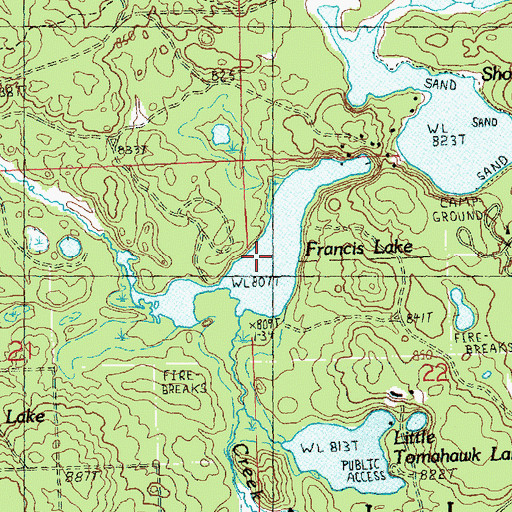Topographic Map of Francis Lake, MI
