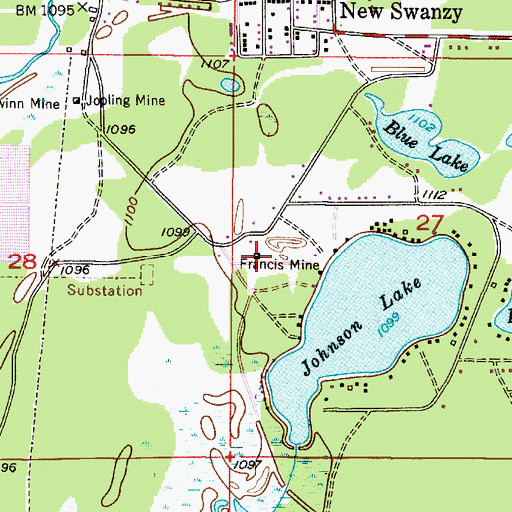 Topographic Map of Francis Mine, MI